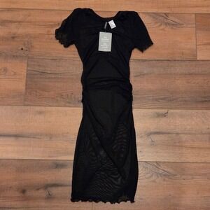 NWT‎ H&M Divided Mesh Bodycon Dress Ruched Detail Black XS